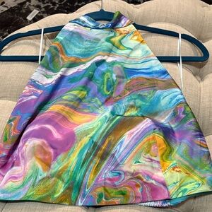Sigrid Olsen Multicolor Swirl Halter Camisole — Turquoise, Purple & Gold